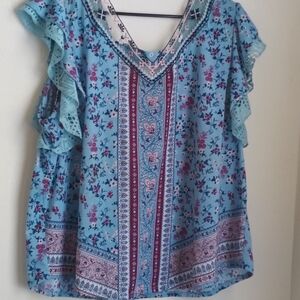 No Boundaries Blouse Women 3X Multicolor Floral Lace Top Boho Southwestern Rodeo
